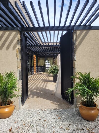 lush garden pergola walkway