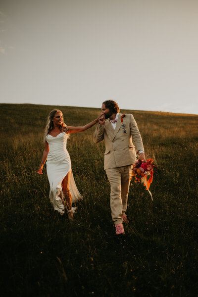 Bride and Groom walk was from the sunset at Hadsham Farm
