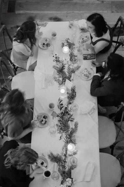 Wedding guests dining at Farm Road Estate in West Dover Vermont
