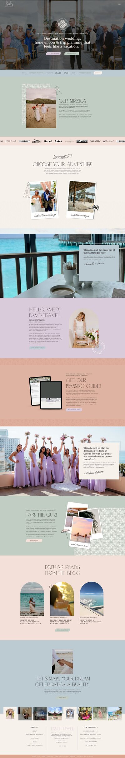 Showit Website Design for DWD Travel Wedding Honeymoon and Destination Travel Planner for Couples and Families Website Example
