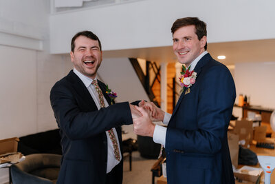 Newlyweds walking back up the aisle