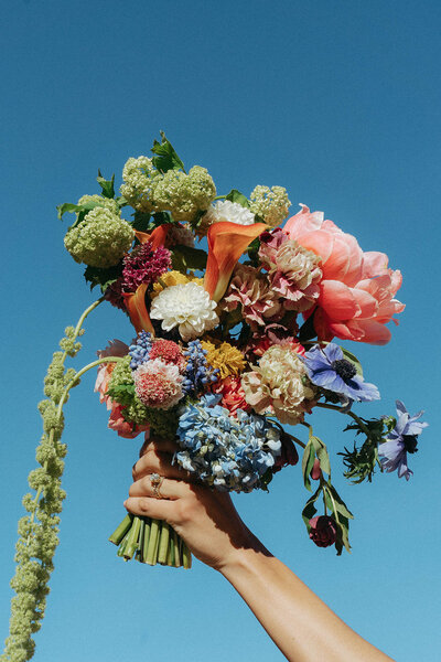 wedding florals against a blue sky / wedding photography prices