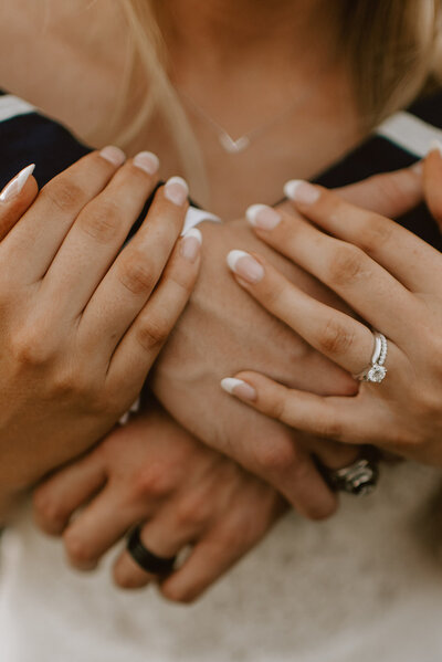 Bride and grooms hands holding each other