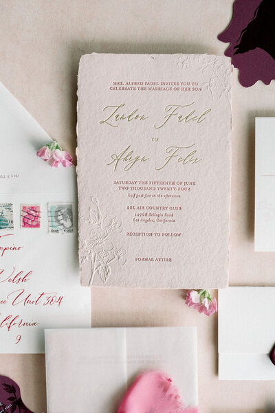 phoenix custom wedding invitations gold foil and lavender suite