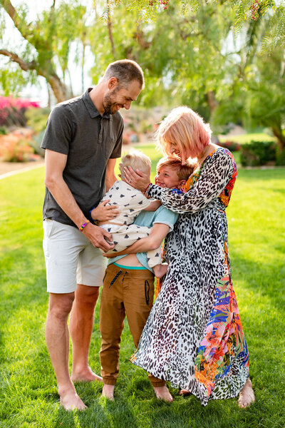 Family photos with kids  with colorful clothes in Rancho Mirage, CA