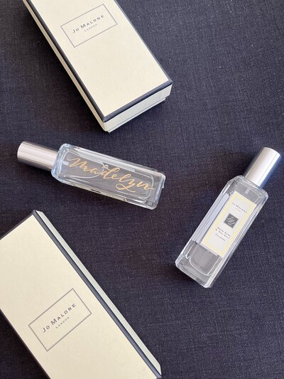 Engraved bottle of Jo Malone perfume for bridesmaid gift