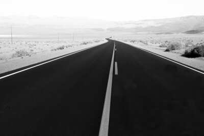 roadway in black and white