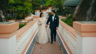 Indian wedding couple looking at each other