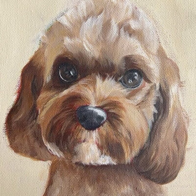 acrylic painting of beige dog