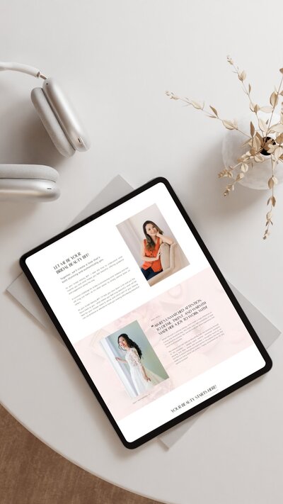 Showit website design for wedding hair makeup artist shown on tablet.