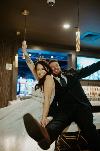 bride and groom celebrating