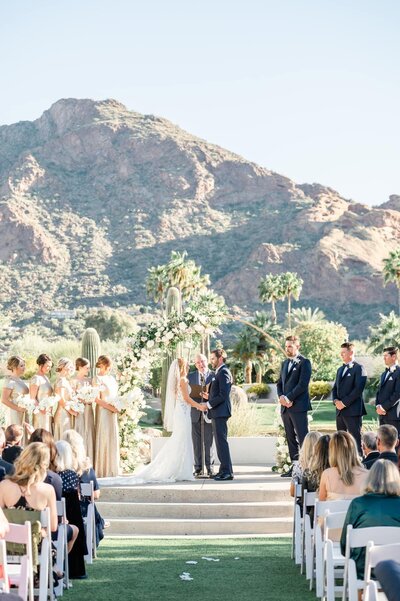 Mountain Shadows Wedding Ceremony lawn with Bride and Groom