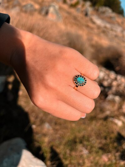 turquoise black diamonds ring