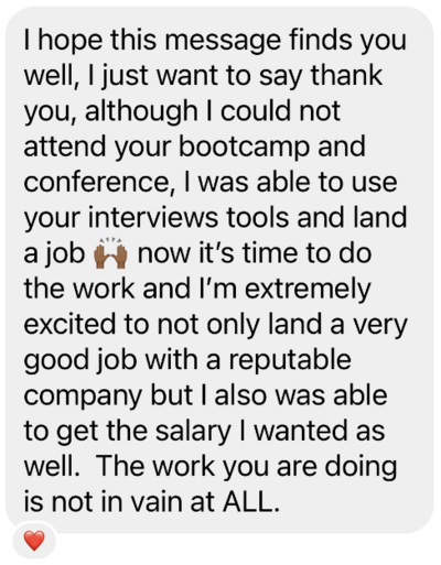 Client testimonial for career coaching programs for women, showcasing success and growth through personalized coaching and career development strategies.