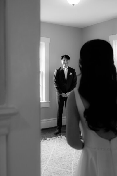 first look with bride and groom at Virginia wedding 
