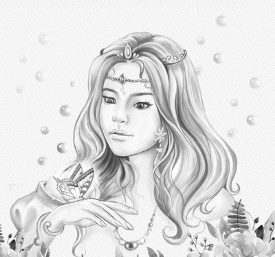 Online coloring page | woodland girl with butterfly