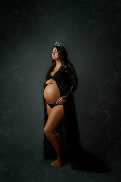 black and white maternity in studio session by Olivia Acton Photography