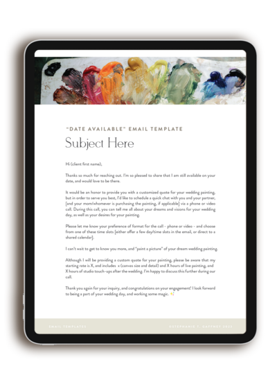 Wedding Painter's Blueprint Course Bonus - Client Email Templates ipad mockup