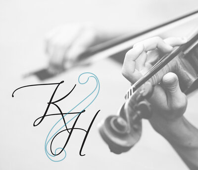 Kristiana Holt logo mark with photo of person playing violin