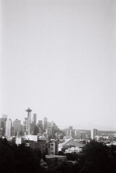 Black and white photo of Seattle skyline