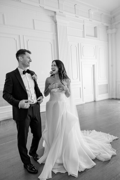 bride and groom embracing