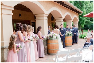Navy blue and pink spring wedding ceremony in the Villa Grande of Gervasi Vineyard in Canton, Ohio