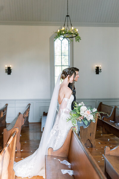 Bride and groom walking down the isle