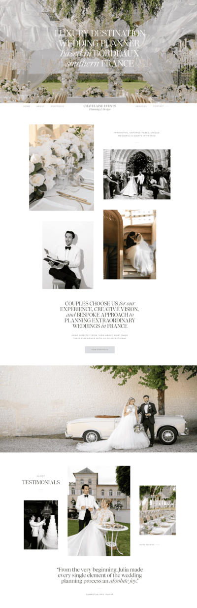Website home page for wedding planner Chatelaine Events