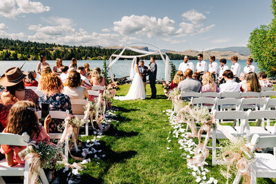 Outdoor wedding ceremony at Flathead Lake Forevers in Big Arm, MT