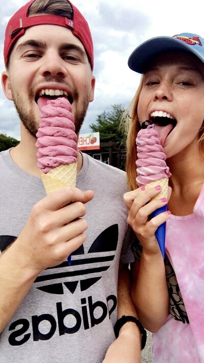 couple eating real fruit ice cream in Abel Tasman