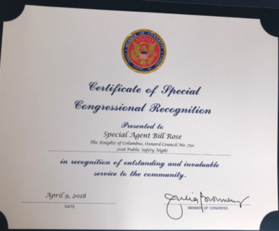 Congressional award award given to FBI Special Agent William Rose for work on gang violence statistics