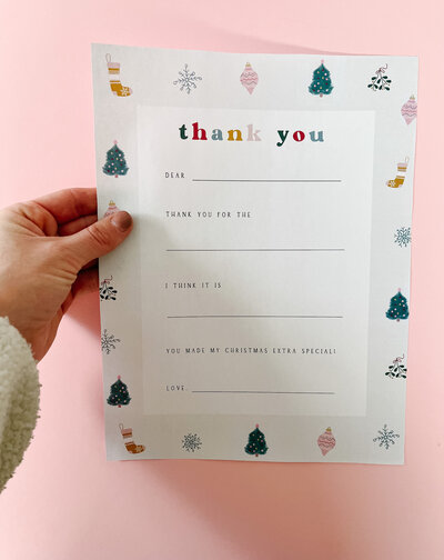 kids fill-in-the-blank christmas thank you note