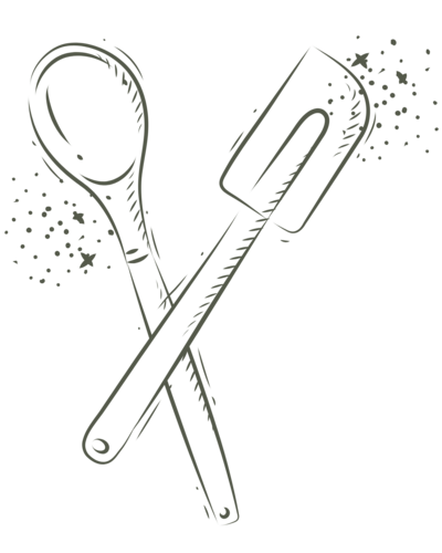 Hand-drawn doodle of kitchen utensils for Meadow & Thyme decor branding