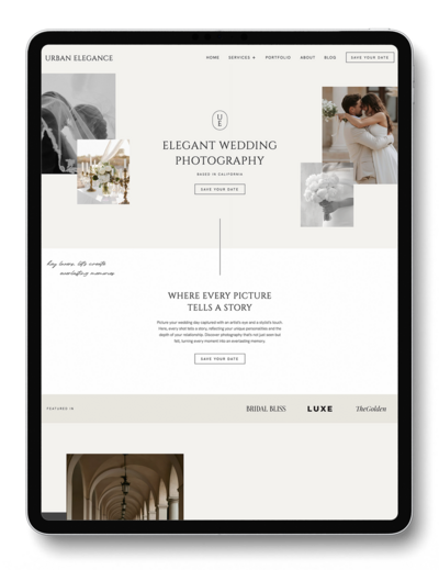 iPad Mockup with elegant Wedding Photographer Website Template