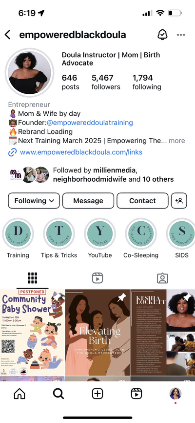 Screenshot Of Empowered Black Doula Instagram Before