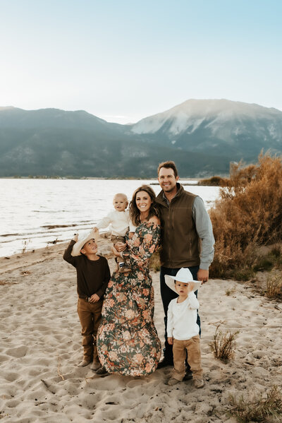 Family of 5 at Washoe Lake at sunset.