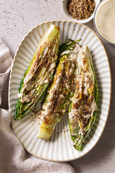 Grilled Romaine Caesar Salad with Toasted Breadcrumbs