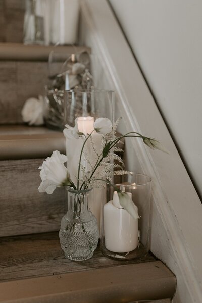 Florals and candles on stairs