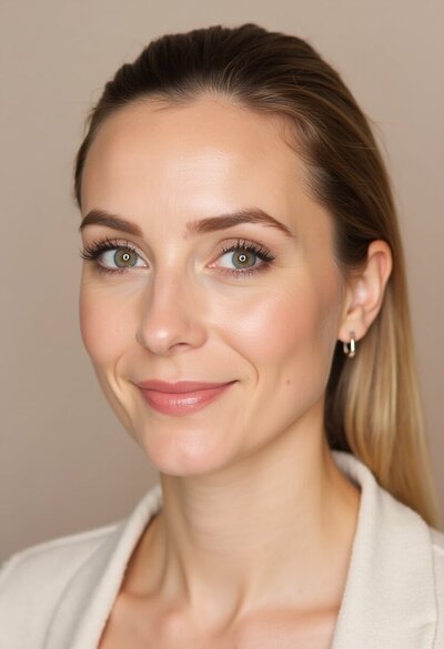 Woman with smooth lower-face contour highlighting Mini Facelift benefits.