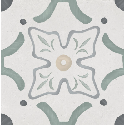 White tile with green floral pattern