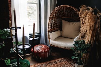 Green couch lifestyle studio setup