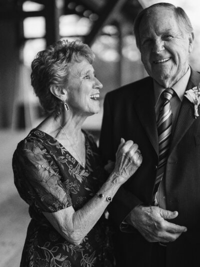 Black and white photo of grandparents on wedding day