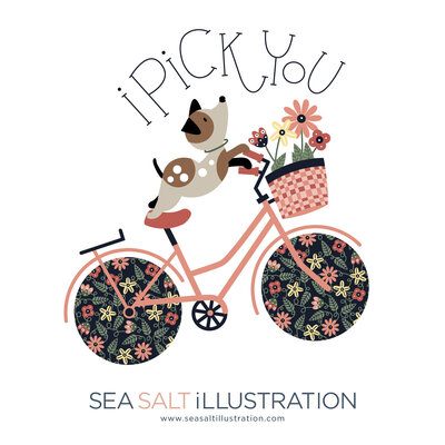 Dog on bike with flowers
