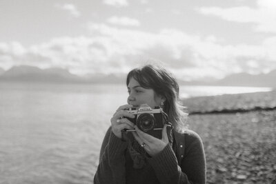 Alaska photographer holding her film camera