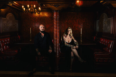 Couple sitting for a portrait during a Witchy Couples session in Albany, NY