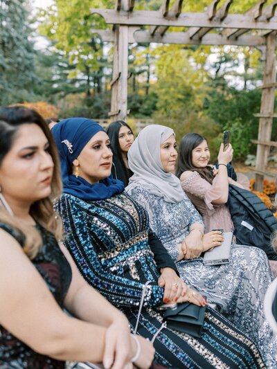 Guests sitting down at wedding ceremony
