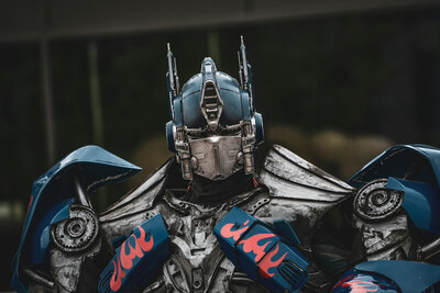 Real-life metal reconstruction of Optimus Prime, leader of the Autobots.