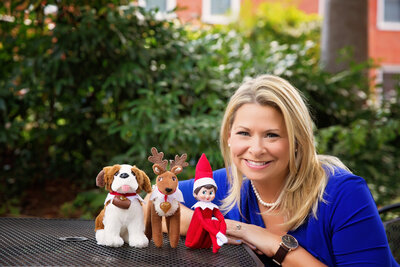 Chanda with a Scout Elf, Elf Pets Reindeer and Elf Pets Saint Bernard