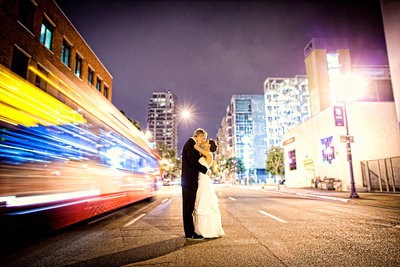 Incredible urban wedding photo of  a The Ultimate Skybox couple in downtown San Diego