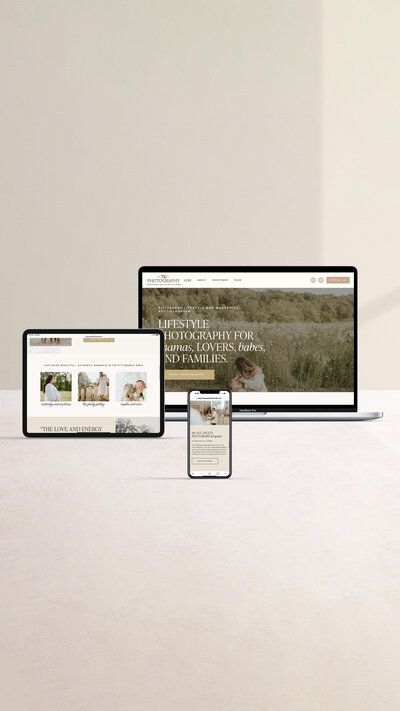 Home page website design for wedding and family photographer